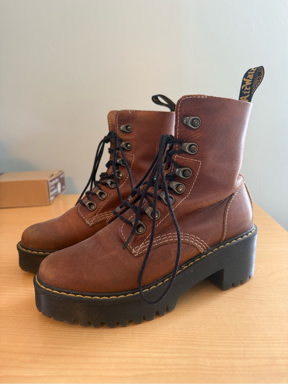 Dr. Martens Brown Leather Platform Lace-Up Boots